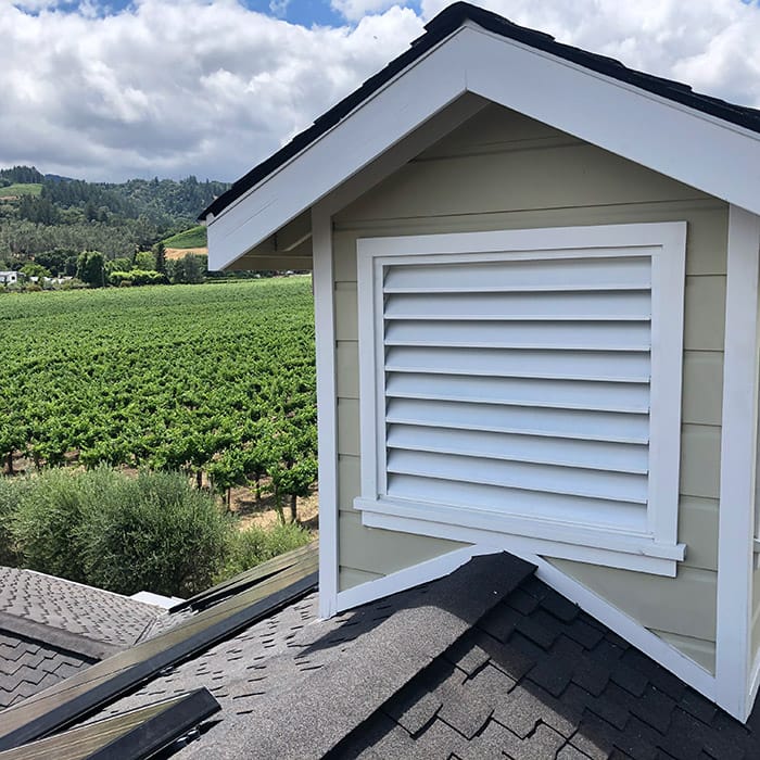 installed louvered gable vent at winery vineyard
