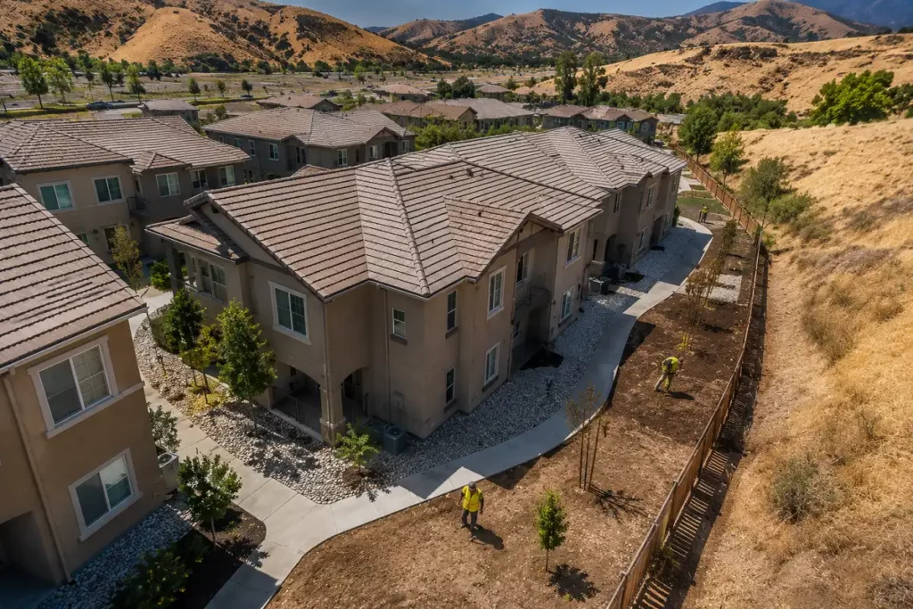 California HOA community undergoing Zone 0 wildfire mitigation inspection