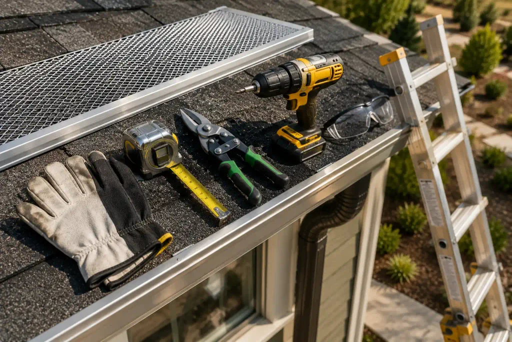 Gutter Installation Tools on Sunlit Roof