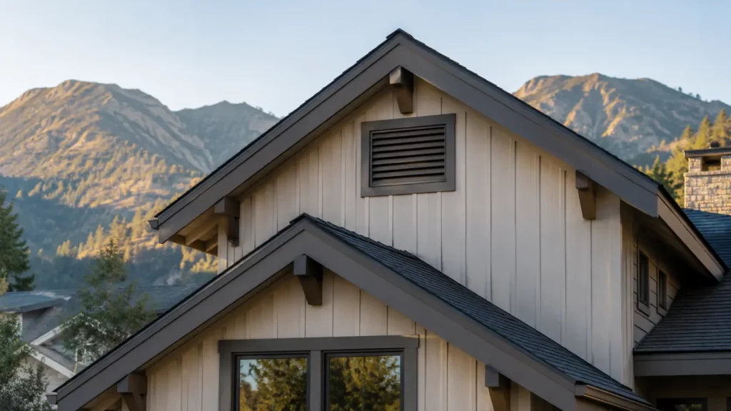 Gable vent installed on the exterior wall of a residential home