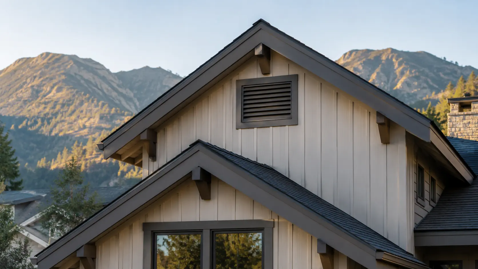 Gable vent installed on the exterior wall of a residential home