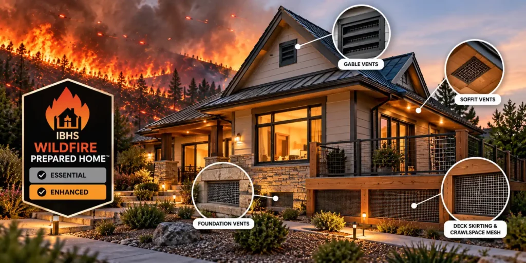 IBHS Wildfire Prepared Home with ember-resistant vents and wildfire protection